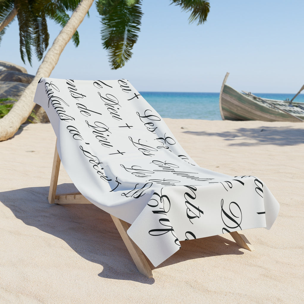 Les Enfants de Dieu Beach Towel - "Les Enfants de Dieu" Script Pattern