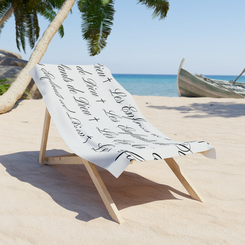 Les Enfants de Dieu Beach Towel - "Les Enfants de Dieu" Script Pattern