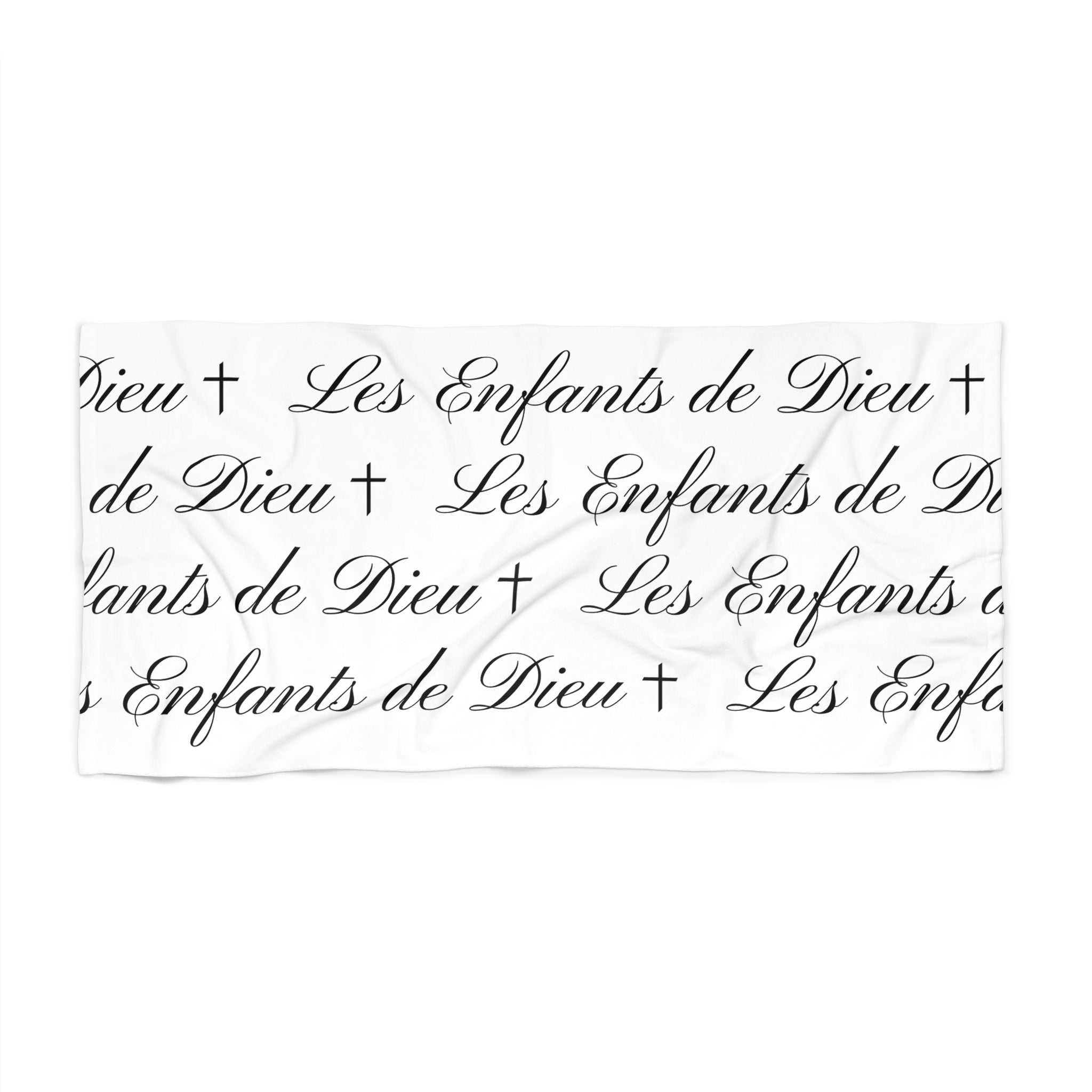 Les Enfants de Dieu Beach Towel - "Les Enfants de Dieu" Script Pattern